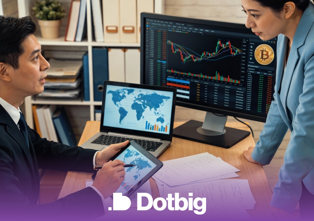 Dotbig trader monitoring multiple trading screens